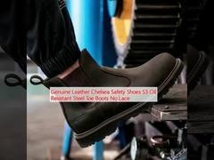 کفش ایمنی چلسی چرم واقعی S3 کفش های ضد روغن فولادی بدون دنده