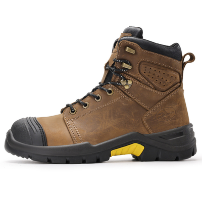خرید Brown Microfiber Leather Security Work Boots with European Standard Steel Toe and Custom Logo Box Packaging online manufacture