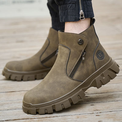 خرید Wheat Men's Welding Safety Shoes With Steel Toe Safety Boots Microfiber Leather Work Boots With Rubber Sole Anti-stab Kevlar Work Shoes online manufacture