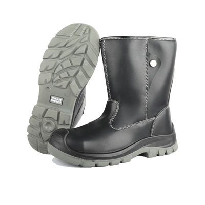 کفش کار ایمنی چرمی میکروفیبر مشکی OEM با ساق بلند، دارای پنجه فولادی با استاندارد EN و میانه زیره مقاوم در برابر سوراخ شدن